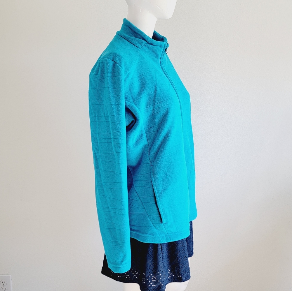 Turquoise Blue Mock Neck Fleece Jacket Liner with Pockets Sz L